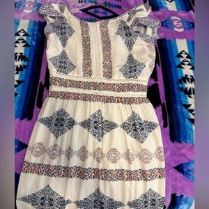 Elegant White and Blue Patterned Dress